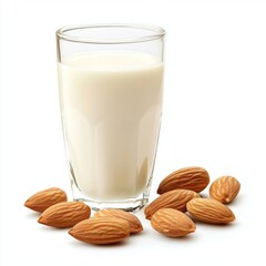 Poster - A refreshing glass of almond milk captures a healthy lifestyle. Surrounded by fresh almonds, this image promotes plant-based diets and wellness. Perfect for food and beverage blogs. AI