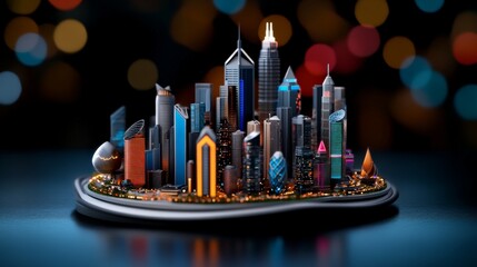 Cityscape Miniature: A miniature cityscape with vibrant lights, reflecting the energy and excitement of a modern metropolis, perfect for representing urban life, architecture, and innovation. 