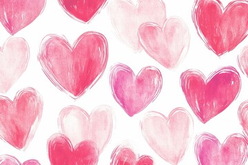 Poster - pattern of pink and red hearts, designed in the style of brush pen art the background is white with 