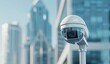 © DWN Media - CCTV camera with a city skyscraper background, security system concept, video surveillance technology
