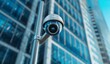 © DWN Media - CCTV camera with a city skyscraper background, security system concept, video surveillance technology