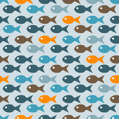 Canvas Print - Background and identical fish. Simple fish are the same and colored.