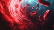 © CinimaticWorks - medical illustration showcasing red blood cells in an artery with visible cholesterol plaque buildup indicating atherosclerosis and potential risk for cardiovascular disease