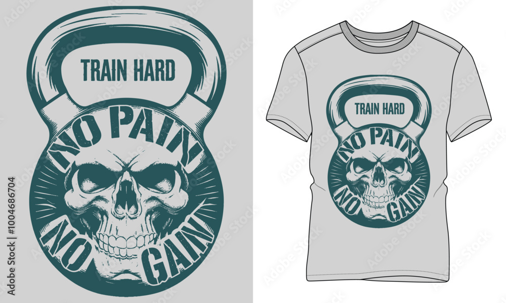 Train hard no pain no gain - Fitness typography vector T-shirt design ...