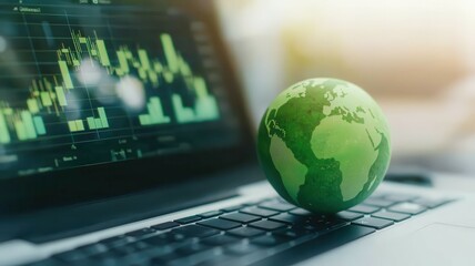 Poster - Green Globe on a Laptop Keyboard with Data Display