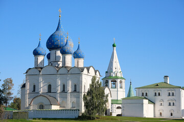 Cathedral of Nativity of Virgin in Suzdal Kremlin on summer day, Russia. Ancient Russian orthodox temple.