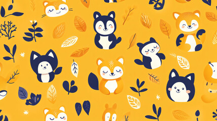 A fun cartoon pattern featuring cute animals.