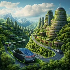 Poster - sustainable energy landscapes renewable power sources seamlessly integrated into daily life showcasi