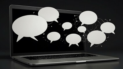 Wall Mural - Laptop with speech bubbles floating above, symbolizing chat.