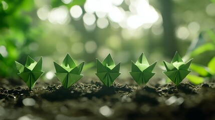 origami leaves in nature