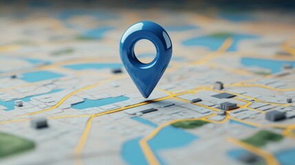Poster - Blue location pin on a city map, navigation and technology concept