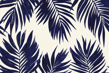 Indigo blue palm leaves, a flat fabric pattern design Generative AI