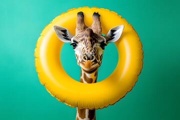 giraffe with inflatable swim ring