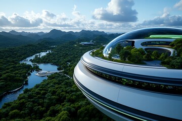 Poster - A futuristic city with nature reserves and habitats, where advanced technology helps preserve forests, rivers, and wildlife in a harmonious ecosystem