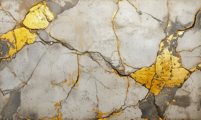 Poster - A wall with gold and white paint and cracks
