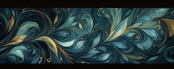 Poster - Blue and gold painting of a leafy plant. The painting is very detailed and has a lot of texture