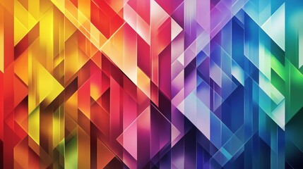Poster - Colorful abstract design with many different colors and shapes. The design is made up of many different triangles and squares. The colors are bright and vibrant, creating a sense of energy