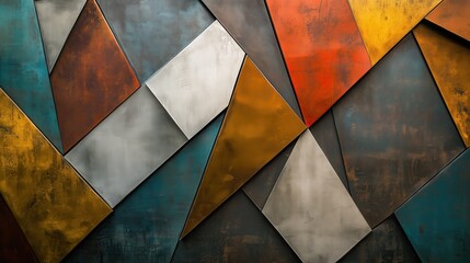 Poster - Colorful abstract painting made of metal pieces. The colors are red, yellow, and blue. The painting has a modern and artistic feel to it