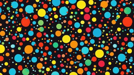 Wall Mural - Colorful pattern of dots on a black background. The dots are of different colors and sizes, creating a vibrant and lively atmosphere