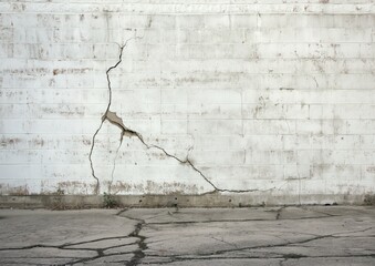 Poster - Wall with a crack in it and a white brick wall behind it. The wall is cracked and has a hole in it
