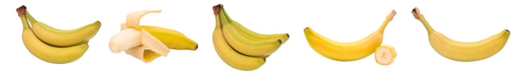 Banana on transparent background PNG, peeld banana,set of five bananas