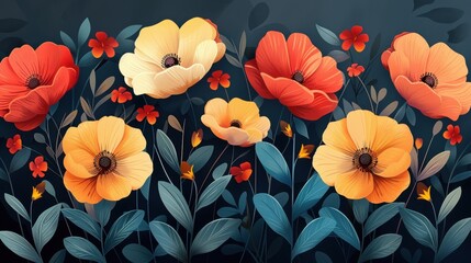 Abstract background with colorful flowers. Illustration of watercolor drawing