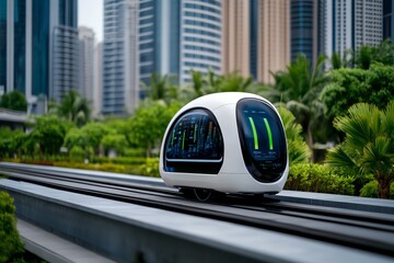 Poster - A futuristic smart city powered by tomorrowâ€™s innovations, where AI infrastructure, green energy, and autonomous vehicles work together to create a seamless urban environment