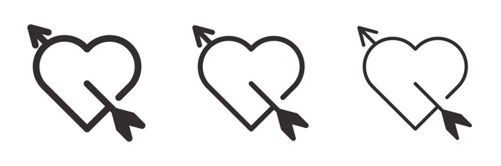 Wall Mural - valentine day outlined black isolated illustration set with heart and arrow. vector icons in flat st
