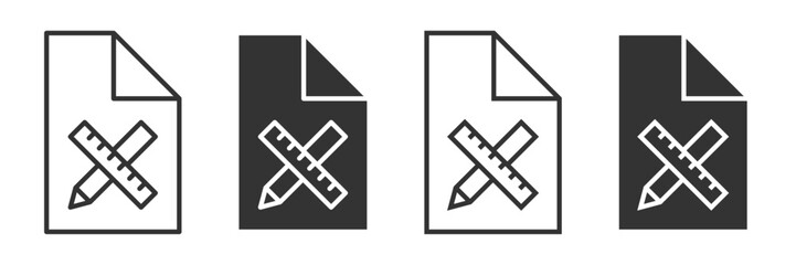 Wall Mural - pen and ruler on paper crossed shaped and outlined black illustration set. vector icons in flat styl