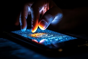Poster - A hand typing a message on a smartphone in a dark setting, with an encrypted messaging app open, symbolizing anonymous communication