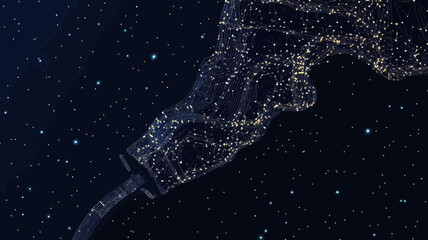 Poster - Ethernet Cable in Cosmic Starry Sky Vector - Abstract Internet Connectivity in Space Theme with Points, Lines, and Shapes Representing Planets and Stars in Minimalist Wireframe SVG