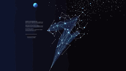 Poster - Abstract Energy Lightning Bolt with Starry Sky and Universe Elements - Vector Wireframe Concept in Minimalist Flat Style
