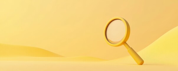 Poster - Minimalist yellow magnifying glass on abstract background, 3D rendering. Search and discovery concept