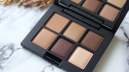 A makeup palette with six different shades of brown eyeshadow