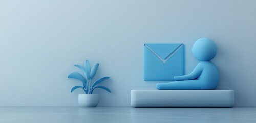 Poster - 3D blue icon set featuring an envelope, phone, and person symbolizing communication and connectivity