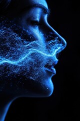 Poster - A hand projecting a vibrant blue sound wave in a dark ambient setting, highlighting technology and futuristic concepts