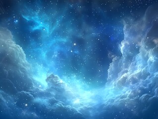 beautiful sky with aurora and stars. blue northern lights wallpaper