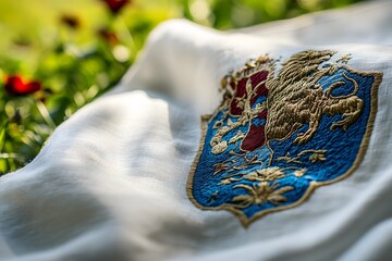 Ornate embroidered textile with animal design