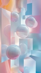 Poster - pastel geometric abstract backdrop with spheres, futuristic design concept