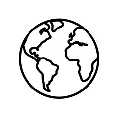 minimalist world map icon in black and white outline style.