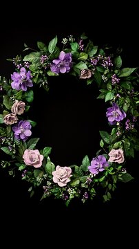 Beautiful purple floral wreath featuring delicate greenery in a graceful illustration image