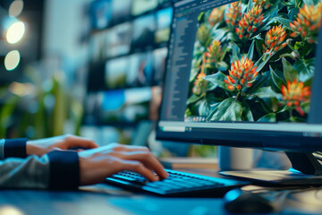Aufkleber - Designer Editing Photo on Computer in Office Setting