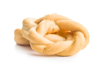 Ciambelle di pane. Crispy italian salted donuts isolated on white background.