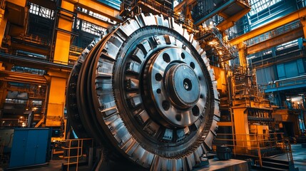 Poster - large industrial gear in a brightly lit manufacturing facility during the day showcasing advanced ma