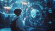 © Andrew - The Future is Now: A young student gazing in awe at a holographic display filled with intricate data and futuristic technology. The image represents the excitement and potential of the digital age.