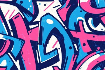 Wall Mural - Blue and pink graffiti pattern, white background, repeating pattern, bold lines, 80s style Generative AI