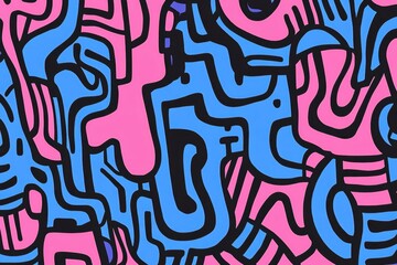 Poster - pattern, simple line art, in the style of blue and pink, graffiti style generative ai