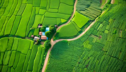 Wall Mural - Vibrant green soy plant field under a clear blue sky