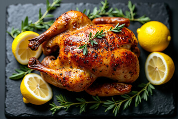 Homemade Rotisserie Chicken with Thyme and Lemon: Perfect for Cookbooks, Menus, and Food Blogs