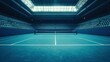 © SETSU 21 - Empty overseas tennis court in a stadium, soft lighting, with ample room for copy space